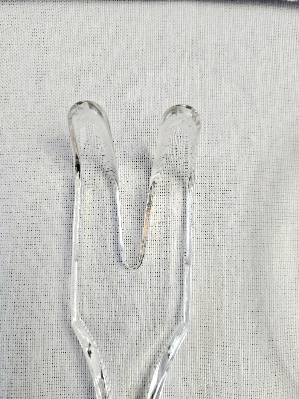 VINTAGE Clear Glass Salad Serving Set Spoon & Fork Ribbed Handle 1960s